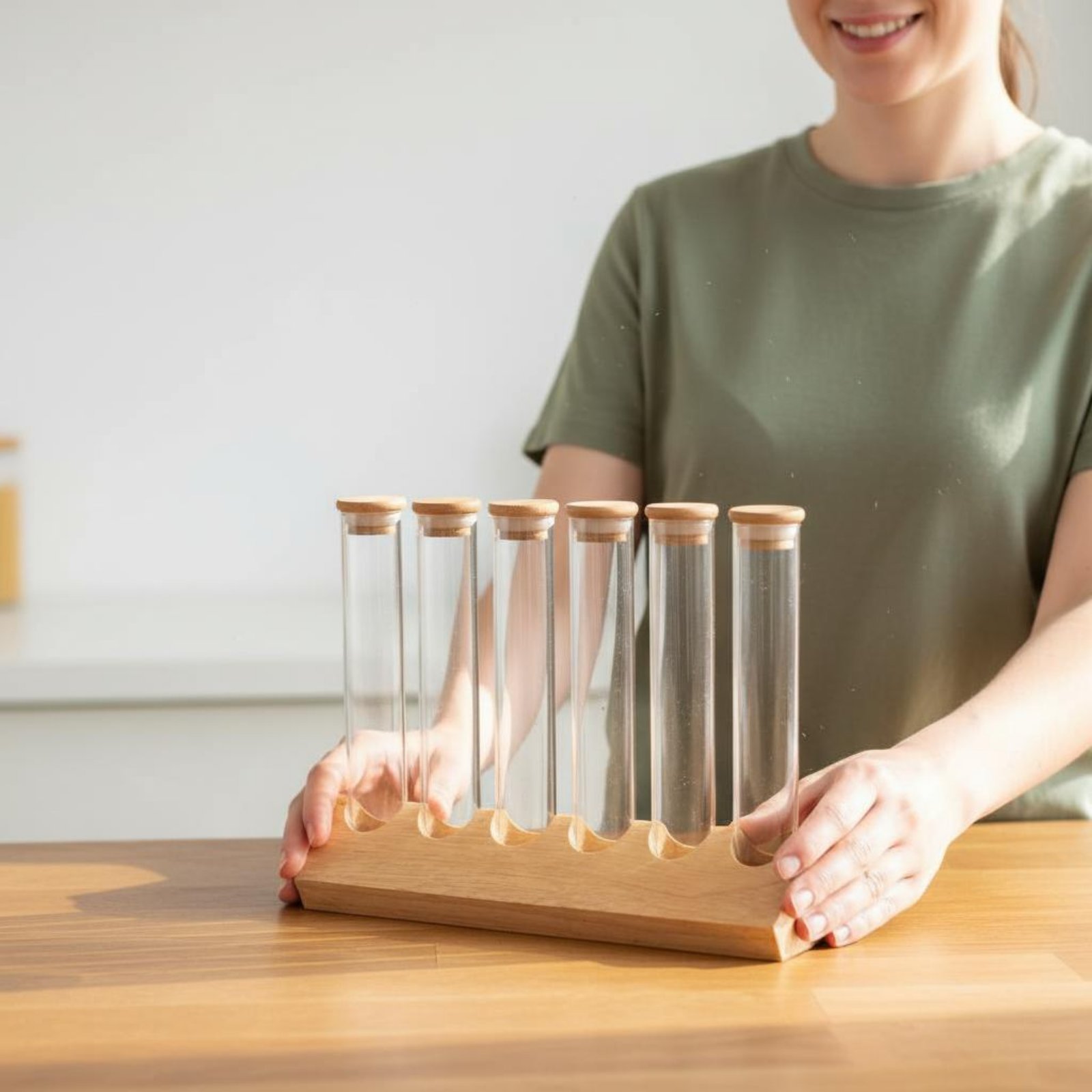 Glass Container Set - Glass Tube Container Set with Wooden