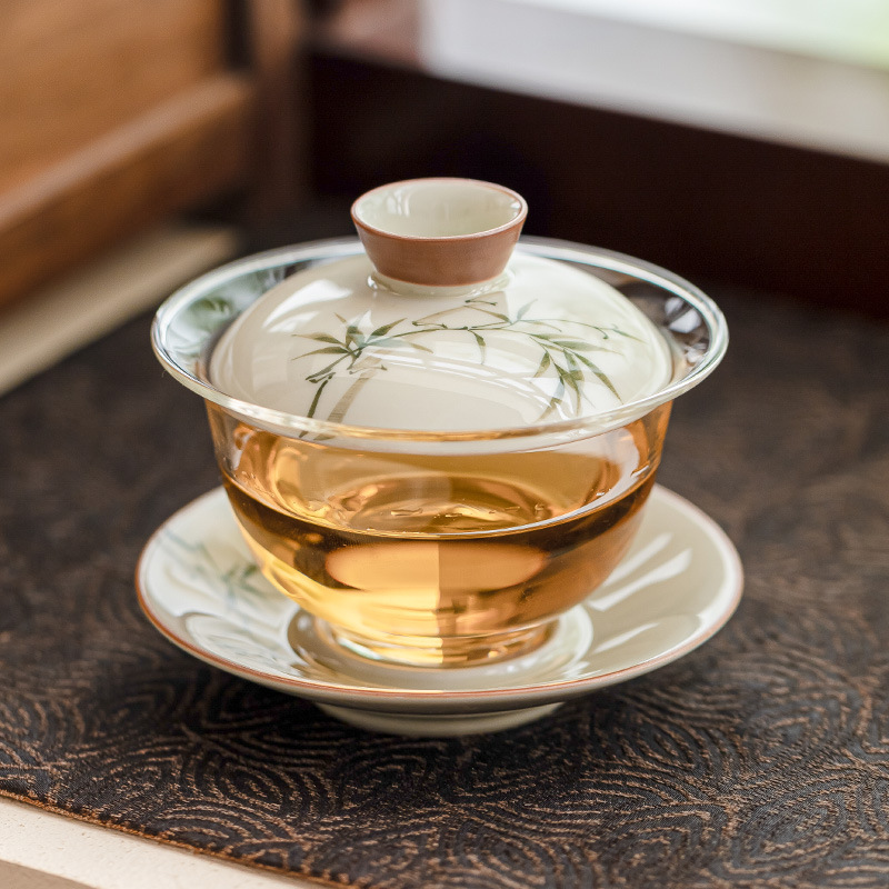 Glass Container Set - Hand Painted Bamboo Gaiwan For Tea