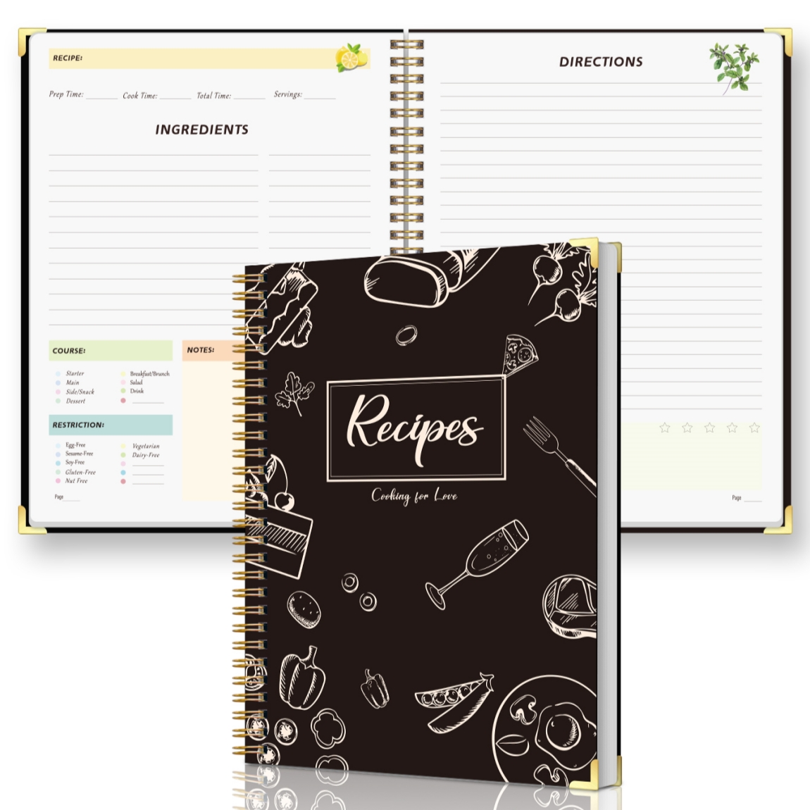 Meal Prep Book - Recipe Journal Notebook with Spiral Binding,