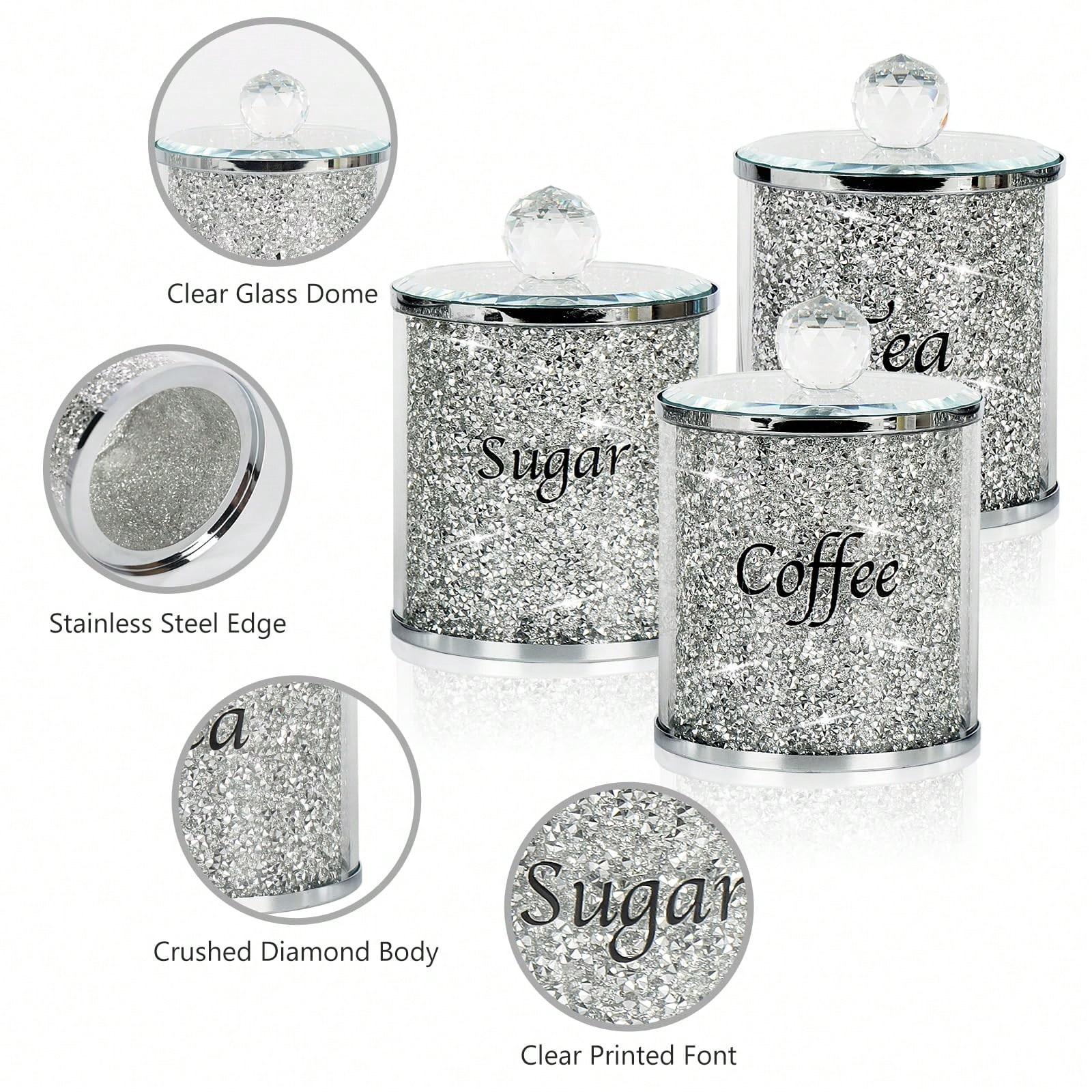 Glass Container Set - Coffee Sugar Tea Canister Set Sparkly