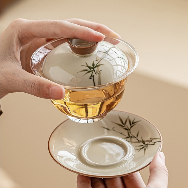 Hand Painted Bamboo Gaiwan For - Glass Container Set 评论和价格