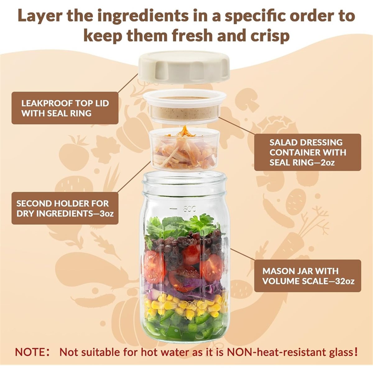A67T NEW 4 Pack Glass Salad Ja - Meal Prep Jars With Lids 评论和价格