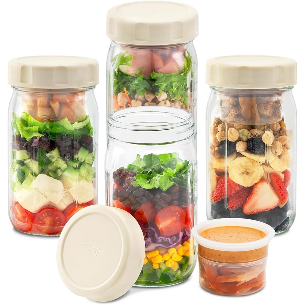 A67T NEW 4 Pack Glass Salad Ja - Meal Prep Jars With Lids 评论和价格